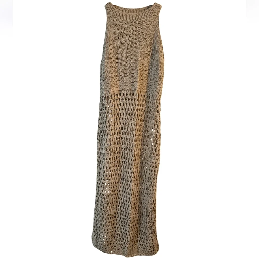 Crochet Cover Up Beach Hollow Out Sleeveless Bikini Swimsuit Side Split Dress